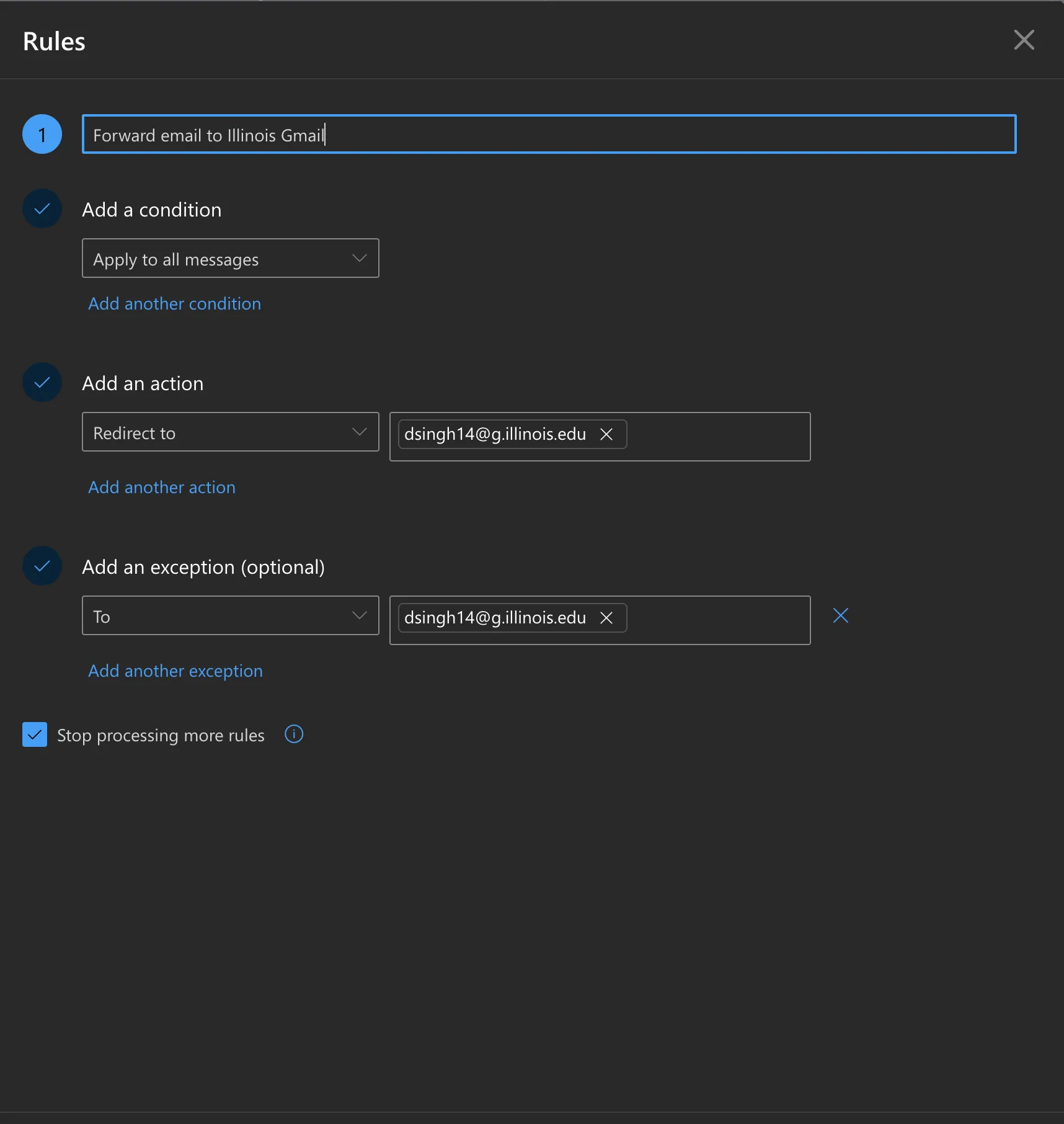 Screenshot of Outlook configuration.